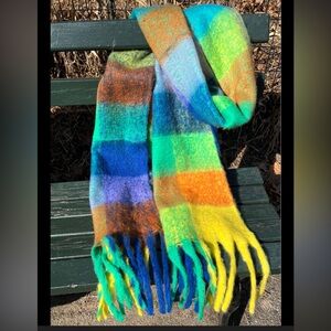 Colorful Striped New Mohair Scarf 82.68 × 15.75 inches Soft Fluffy Winter Wrap